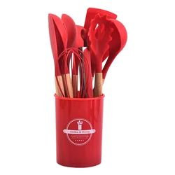 12-Piece Silicone Cooking Utensils Set - Black, Heat-Resistant Kitchen Tools (Red 12Pcs)