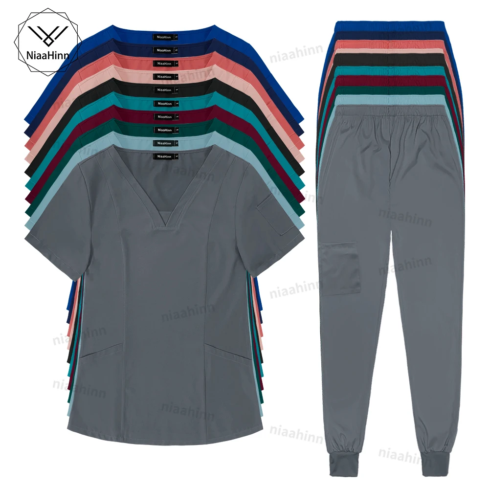 Surgical Uniforms Woman Veterinary Work Uniforms for Pet Hospital Clinics Women Soft Nursing Short Sleeved Top+pants Scrubs Sets