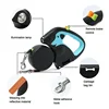 3m Rotating Nylon Pet Leash for 2 Dogs Adjustable Double Rope Leashes with Flashlight Poop Bag Box Pet Traction Rope Retractable 5