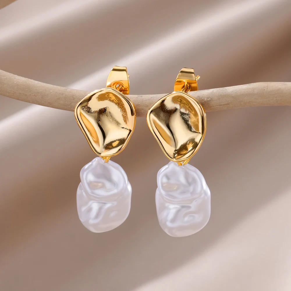 Baroque Pearl Earrings Gold Color For Women