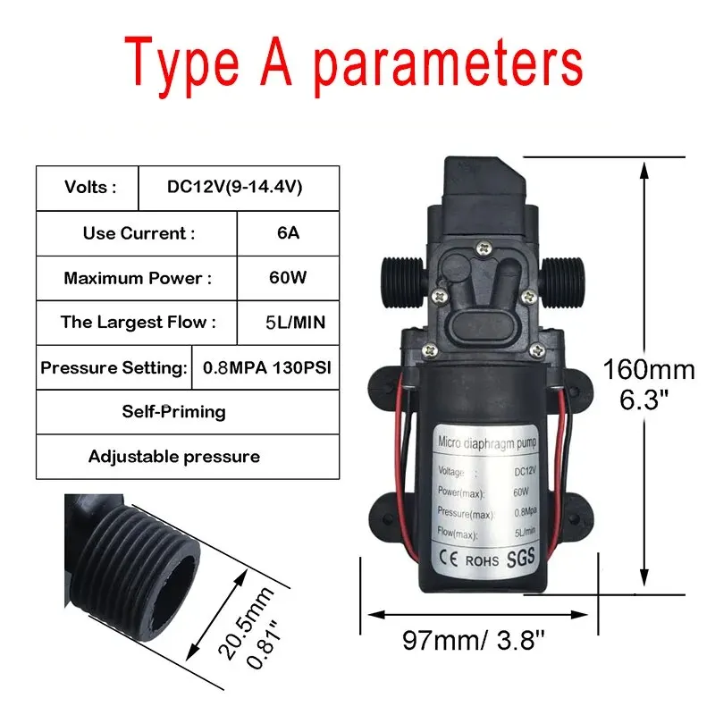 Electric Water Pump DC12V 120PSI 5LMin High Pressure Diaphragm Black Micro Self Priming Sprayer Car Was