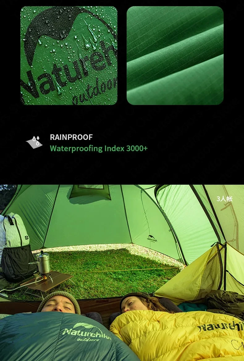 Naturehike Opalus Wanderzelt für 3 Personen, 20D Nylon, wasserdichtes Tunnelzelt, ultraleicht, breiter Vorraum, Outdoor-Campingzelt – Detail 4