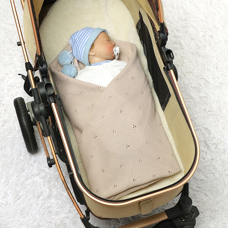 Coperta per bambini in maglia di cotone passeggino neonato fasciatoio avvolgente moda culla solida plaid sacco a pelo infantile ragazzi ragazze 90 * 70 cm super morbido - immagine 3