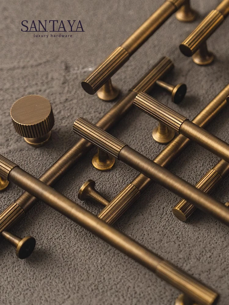 Santaya Antique Bronze ทองเหลืองจับถัก Ribbed ห้องนอนตู้เสื้อผ้าตู้ครัวดึงยาว T-bar ลิ้นชัก Knobs ฮาร์ดแวร์ประตู 1