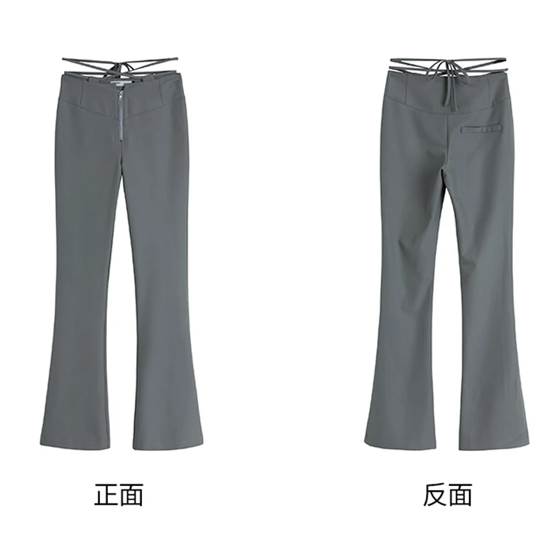 Y2k Boot Cut Women Fashion Slim Full Length Korean Lace-up Zipper Casual High Waist Solid New High Street Pants