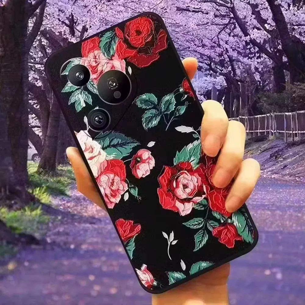 3D Flower Relief Silicone Emboss Back Cover - Soft Protective Cartoon Design
