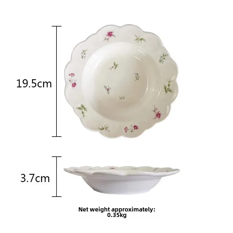 Description Picture 3 of itemNew Retro Floral Ceramic Plate Home Flower Dessert  Porcelain Fruit Salad Bowl Tableware Dinner Set with Spoon Dinnerware