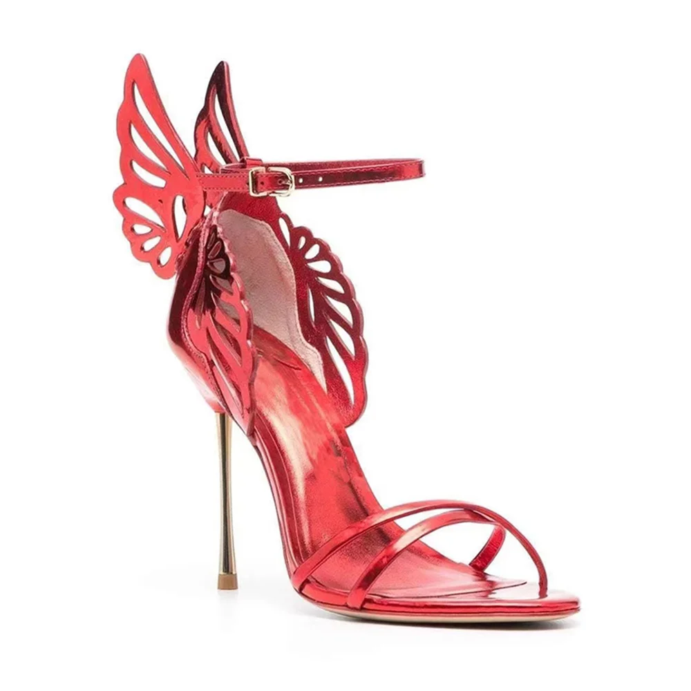 

Новинка лета 2023, стильные женские сандалии на высоком каблуке-шпильке, с острым носком, с вырезами, подиум, с изображением бабочки