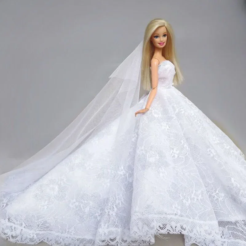 Vestidos de novia blancos de alta moda para muñeca Barbie, ropa de