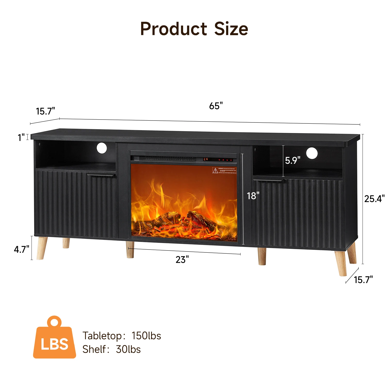 65" Fireplace TV Stand w/ 23" Electric Fireplace,Modern Media Entertainment Center Console Table for TVs up to 70'' 2