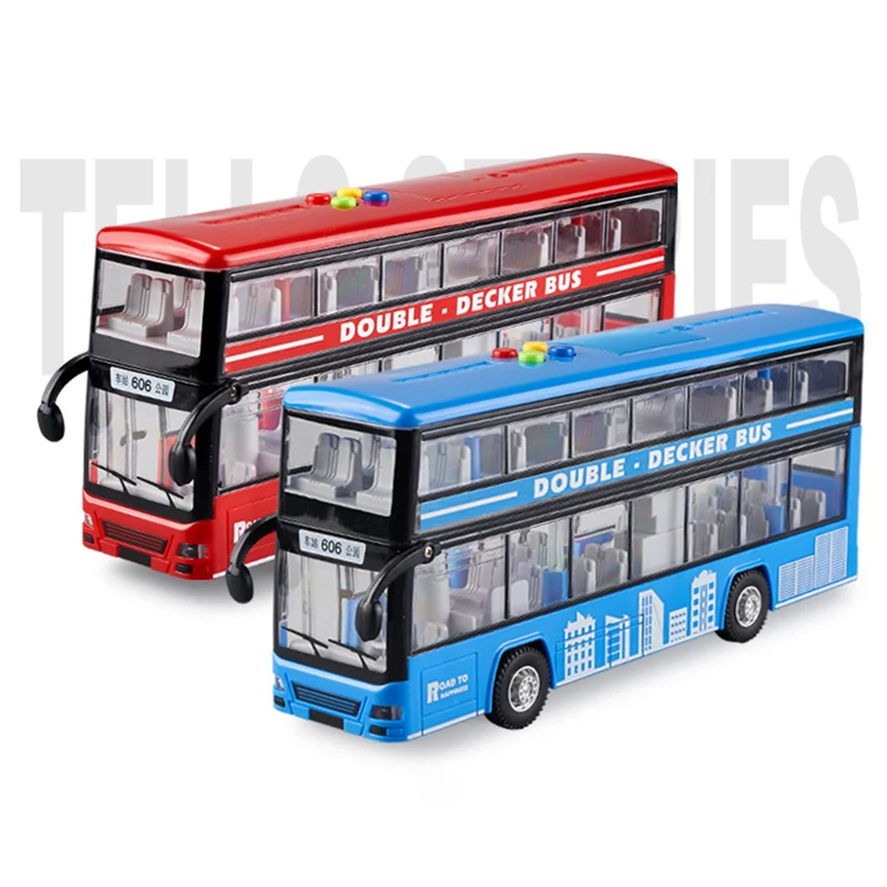 Children's Large Simulation Bus Toy Inertia Sound and Light Double-deck Bus Model Door Openable Boy Gift children s toy car boy inertia car music sound and light 0 3 years old baby educational toy police car ambulance sound toy