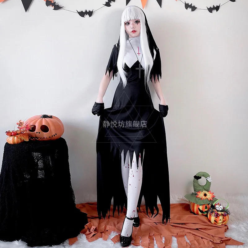 Halloween Costumes for Women Vampire Easter Nun Cosplay Anime Madonna  Costume Makeup Ball Disfraz Vestidos 2-Piece - AliExpress