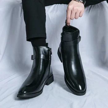 Side Zipper Men's Shoes Fashion Mens Chelsea Boots 2023 Luxury Brand for Men Motorcycle Boots Leather Classic Male Low Top Shoes 1