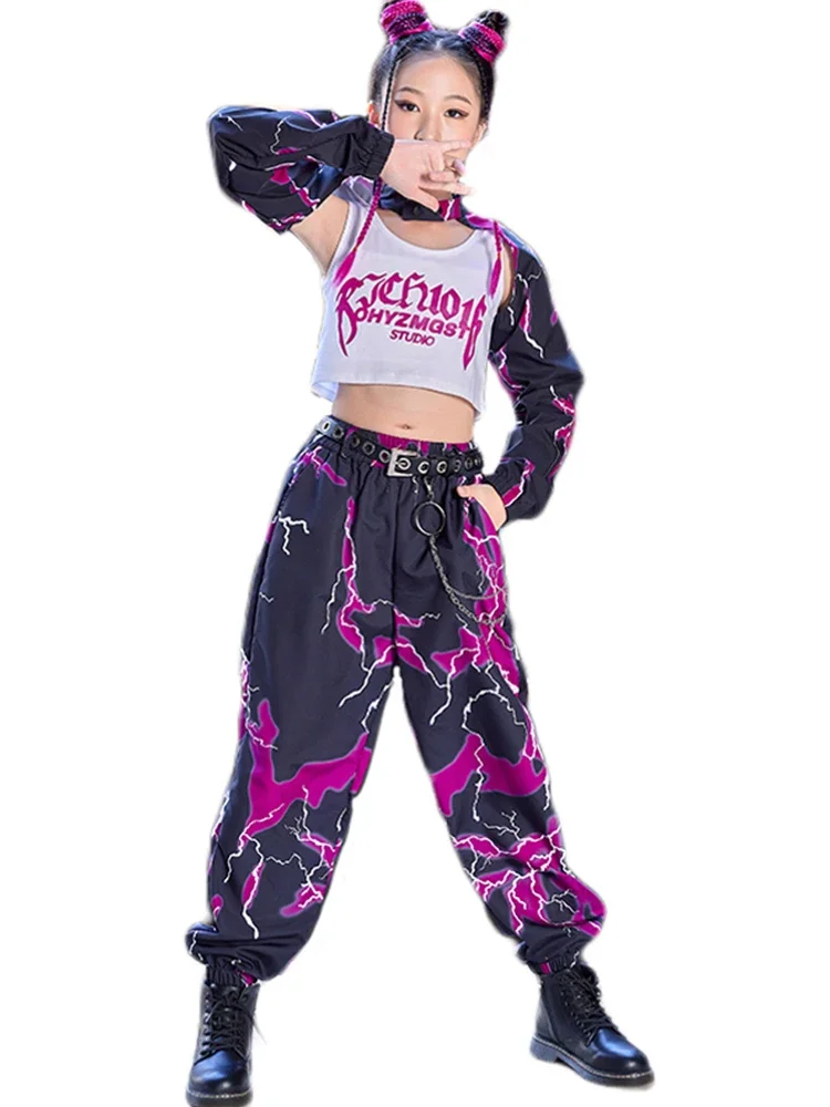 Hip Hop Clothes For Girls Kids Jazz Dance Costume Black Purple Modern Dance Performance K-pop Stage Outfit Runway Show Wear