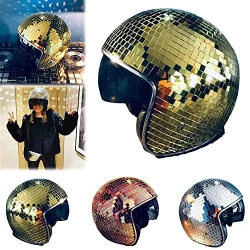 

Classic Disco Ball Helmet Mirror Glitter Ball Helmets Hat for Club Bar Party Full Glass Reflective Motorcycle Helmets for Cowboy