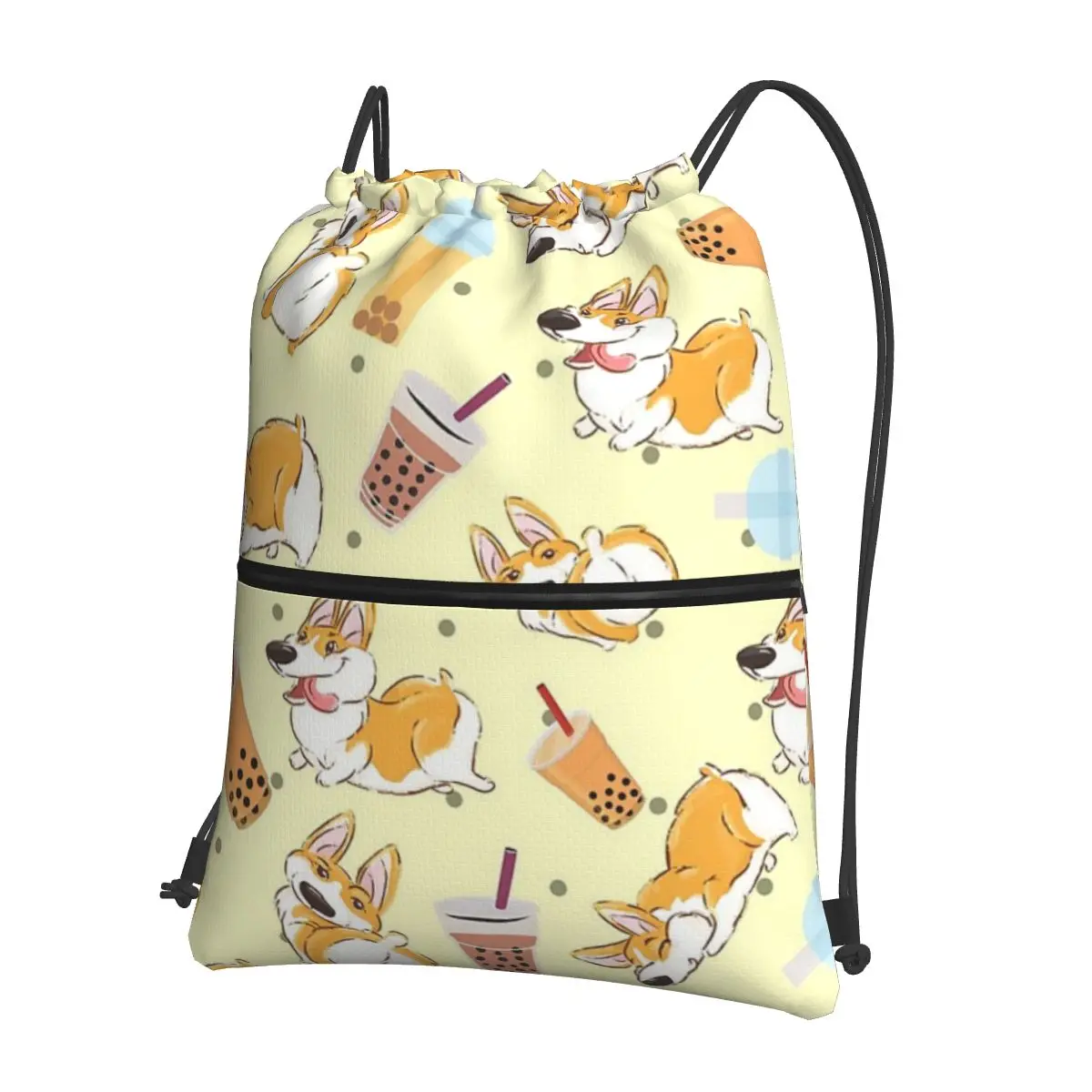 

Corgi And Bubble Tea Portable Backpacks Drawstring Bag Fashion Drawstring Bundle Pocket Sundries Bags For Travel Sport Man Woman
