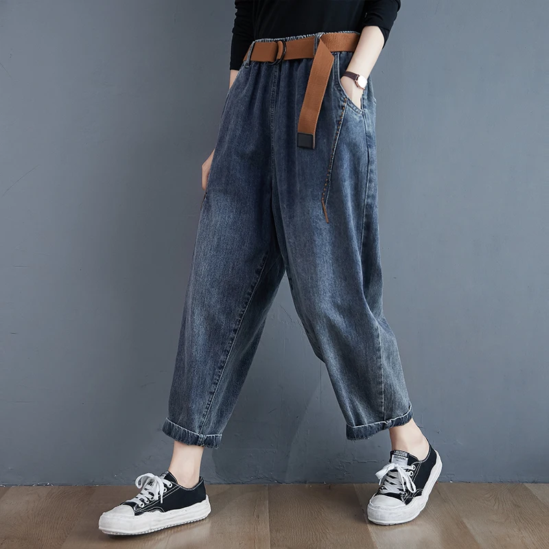 

Vintage Elasticated Haren jeans women 2024 Spring autumn casual Denim pants female fashion loose with cowboy daddy pants R538