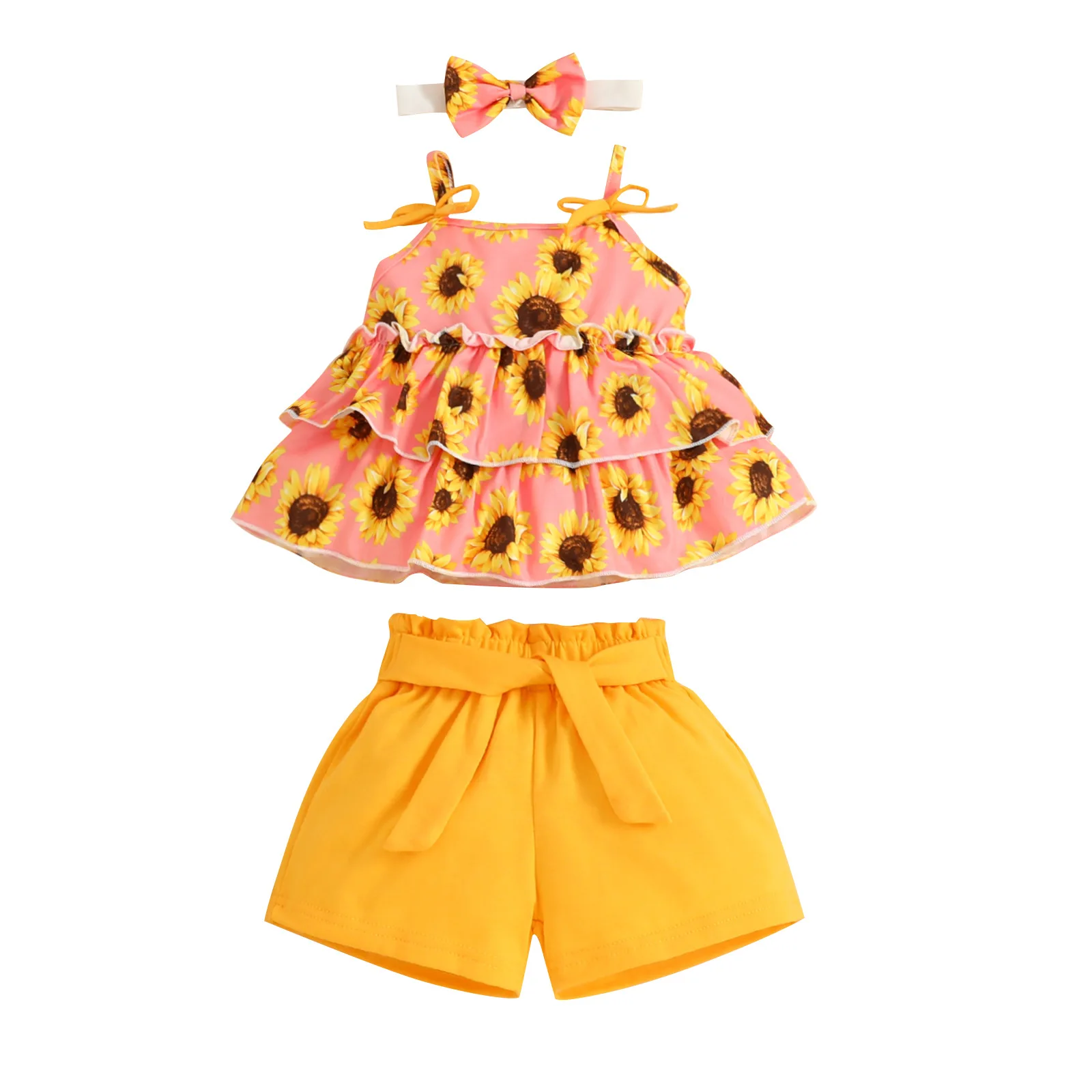 

Infant Girls Jumpsuit Set Baby Printed Romper Newborn Bowknot Ribbed Bodysuits Bow Headbands Sweety Outfits