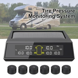 LCD Color Screen Car Solar Power TPMS Tire Pressure Monitoring System Monitoring Tire Pressure Range External Sensor 6Pcs/set