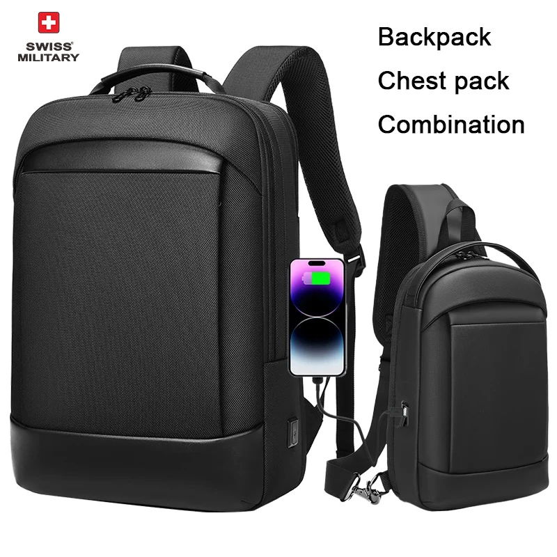 

SWISS New Fashion Men 15.6" Laptop Backpack External USB Charging Computer Backpacks Waterproof Travel Backpack for Male Mochila