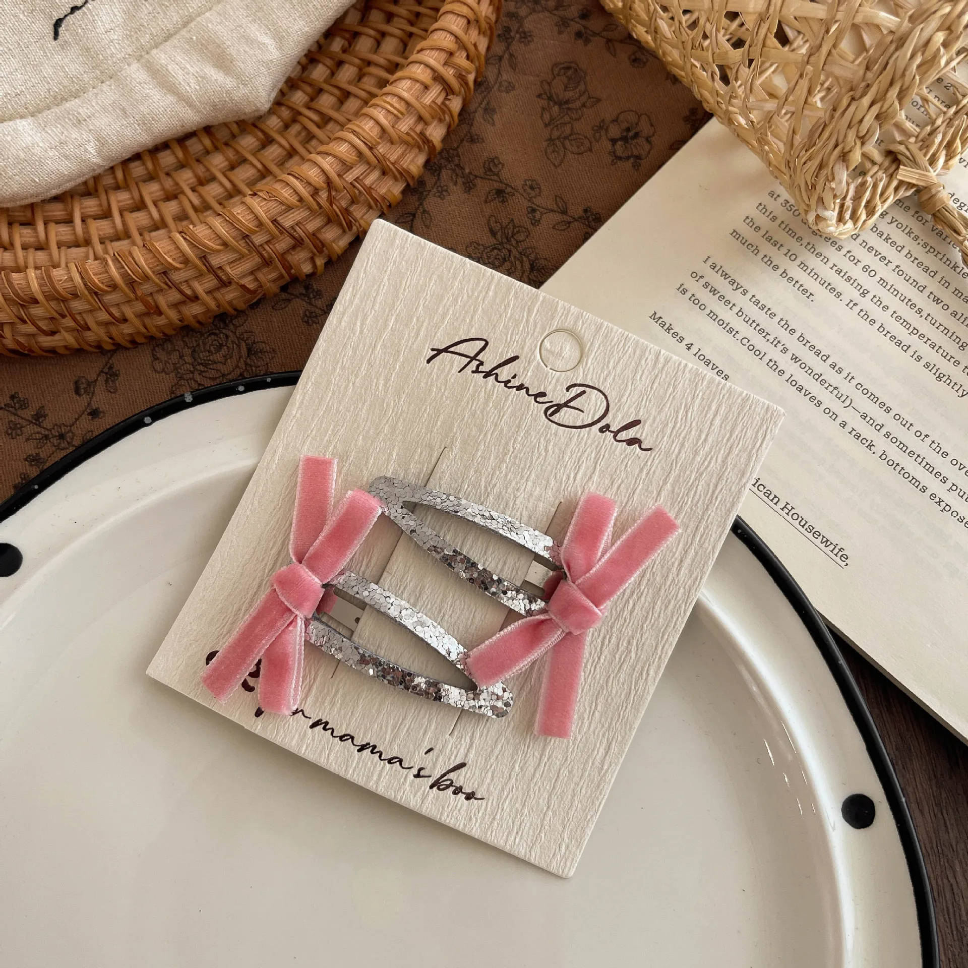 2pcs New Korean Version Fabric Bow Velvet BB Clip Cute Girl Children Hairpin Sparkling Broken Hair Headgear