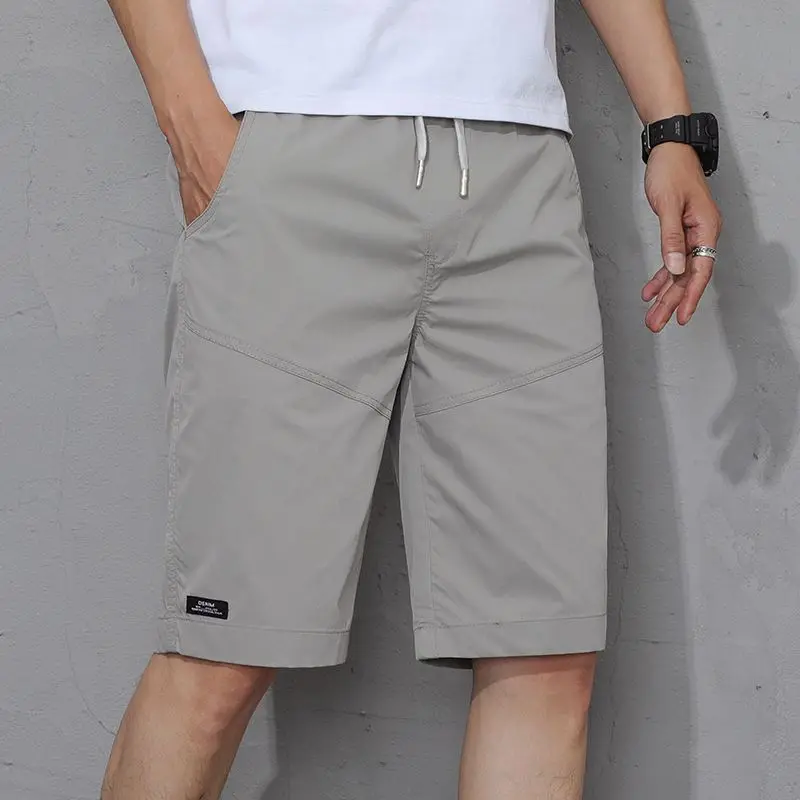 Summer Men's 2024 New Business Casual Patchwork Elasticized Drawstring Pocket Solid Comfortable Versatile Straight Split Pants