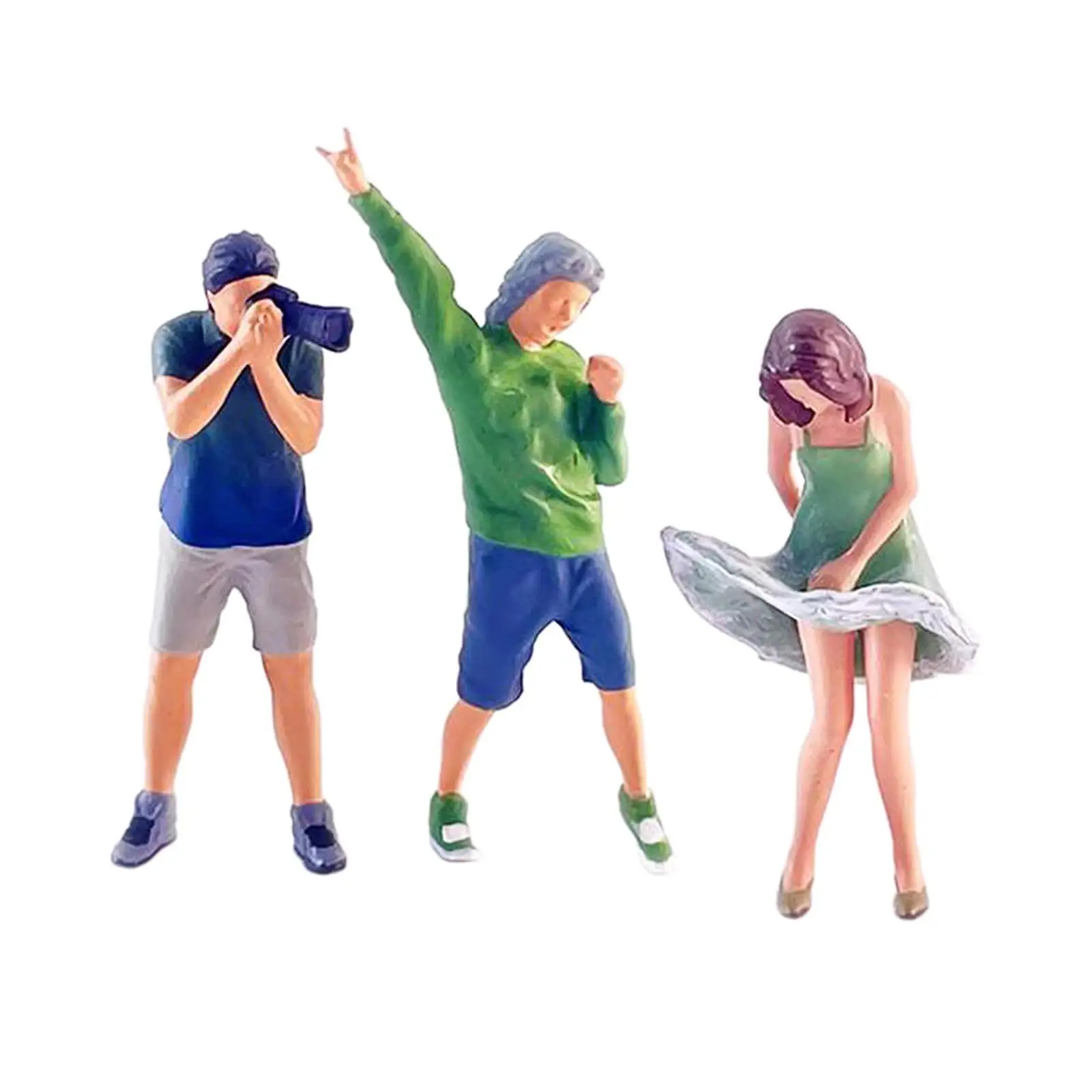 

3 Pieces 1/64 Scale Female and Male Model Photo Taking Man Photography Prop Diorama Scenery Dress Girl for Micro Landscape