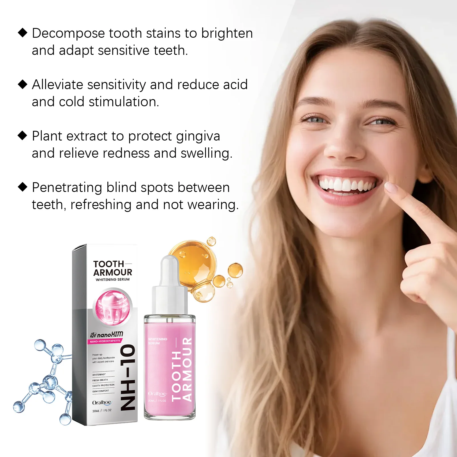 Essenza sbiancante per denti, elimina il cattivo odore, rinfresca l'alito, rimuove le macchie della placca dentale, riduce il sanguinamento, cura orale, protezione delle gengive - immagine 5