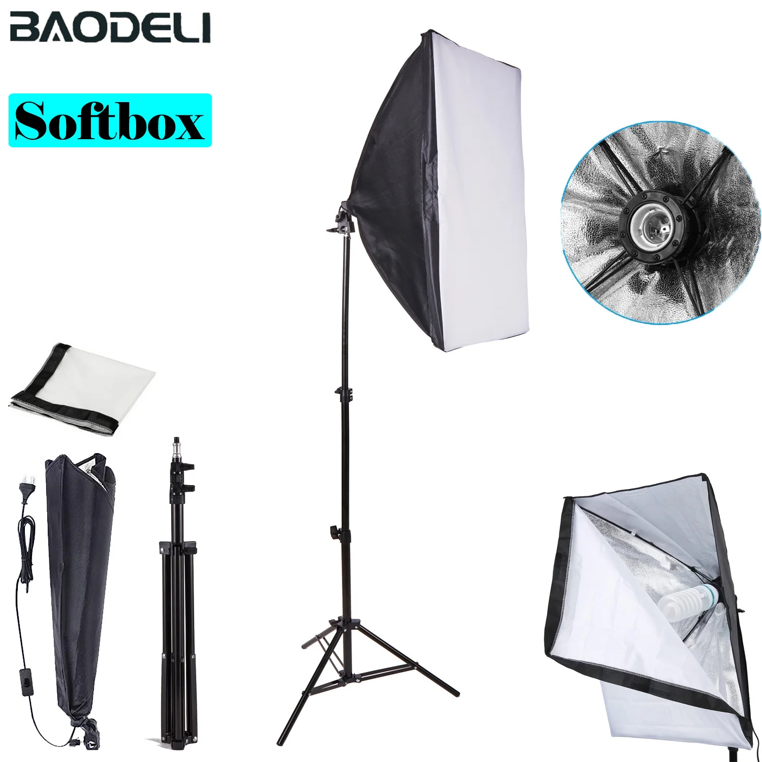 Equipamento fotográfico photo studio fotografia caixa macia kit com triopod caixa de vídeo 50x70cm softbox foto com suporte da lâmpada e27