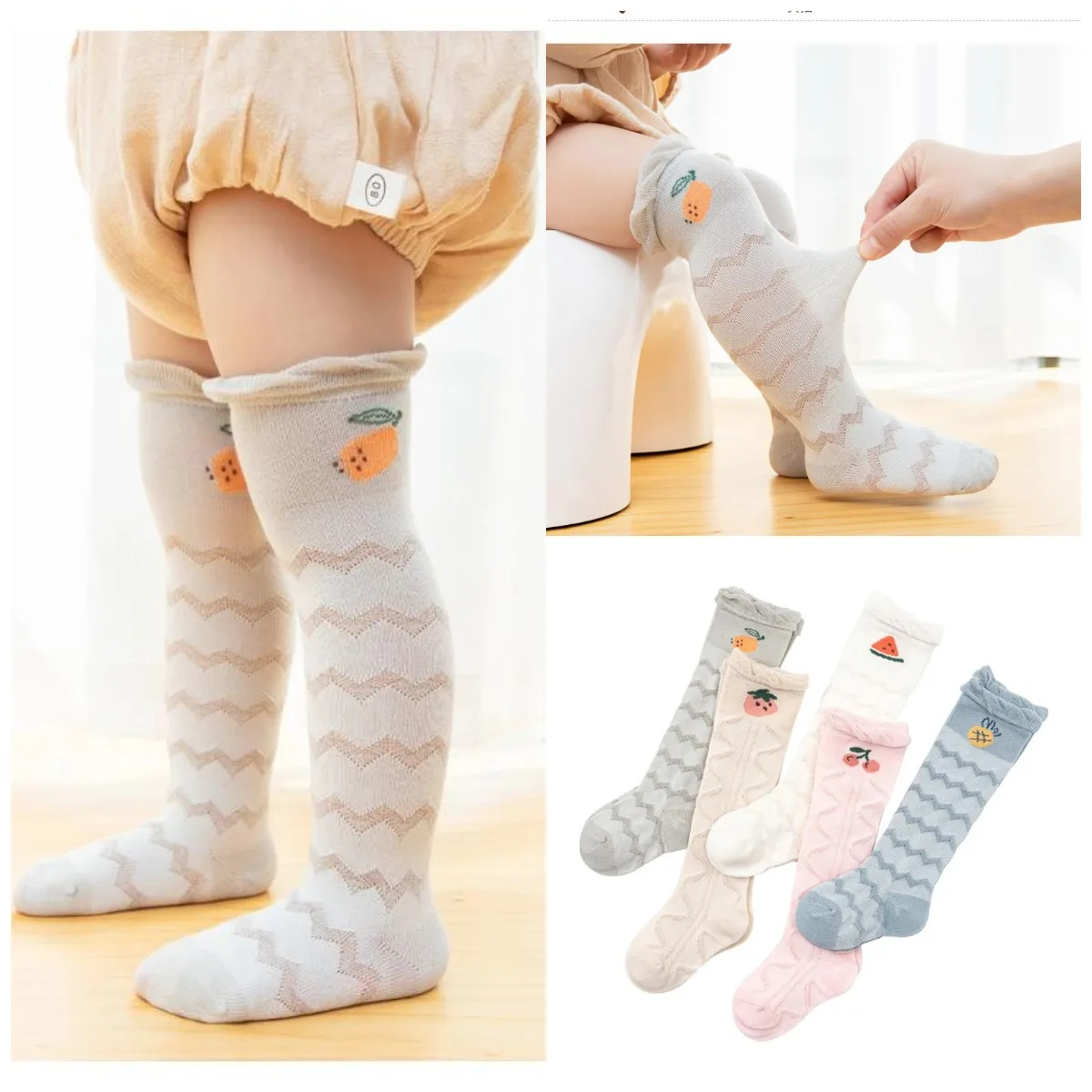 

5pairs Summer Baby Thin Mesh Long Socks Newborn Girls Boys Cotton Knee High Socks Infants Mosquito Proof for newborn toddler