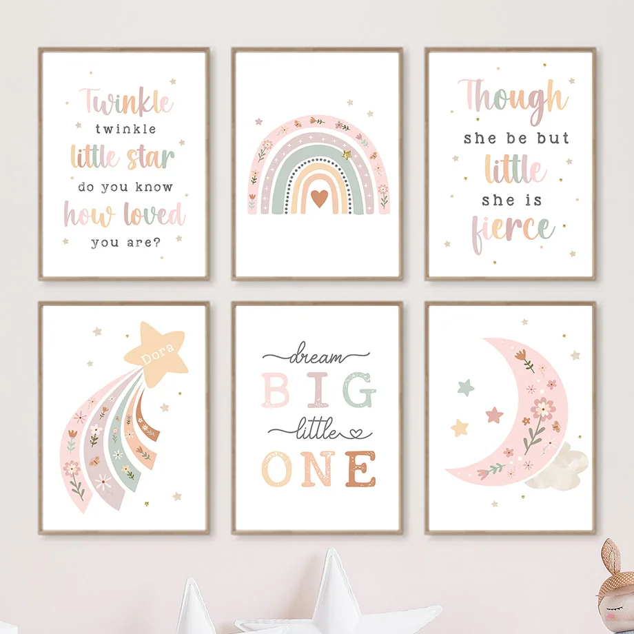 Stars Rainbow Moon Cloud Dream Quotes Wall Art Nordic Cartoon Poster Immagini Per Bambini Room Decor Nursery Print Canvas Painting