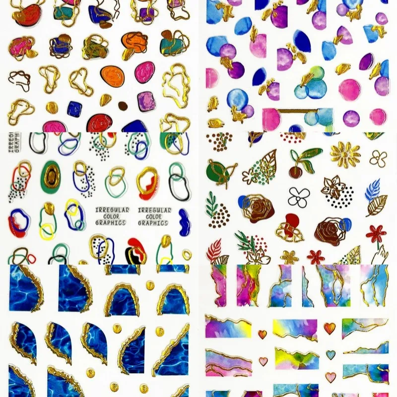 

1pcs 5D Embossed Beautiful Mountain Water Nail Art Stickers Laser Gold Edge Carving Flower Adhesive Nail Decorations Decals DIY