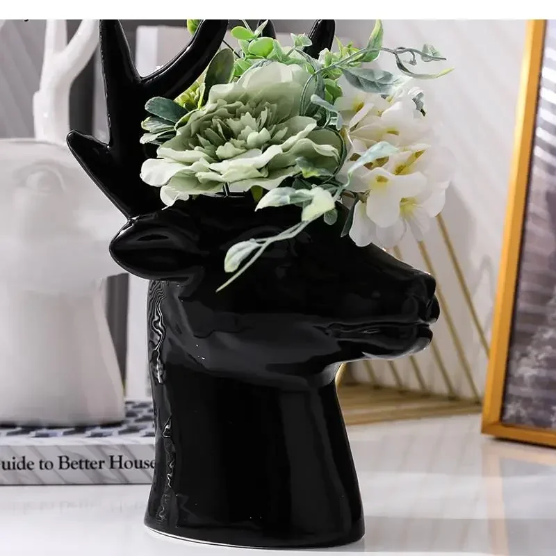 

Креативные аксессуары в виде головы оленя, керамическое простое украшение для дома, ваза, украшения, сушеные цветы в европейском стиле