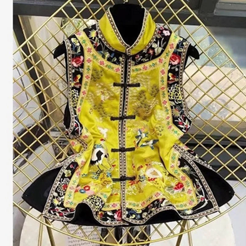Lmproved New Chinese Vest Women Spring Autumn Vintage Cheongsam Tang Suit Top Print Short Coat Chinese Style Waistcoat 3301