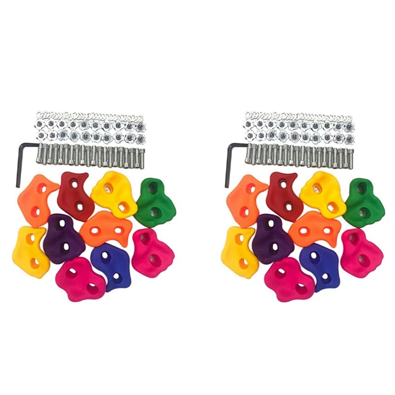 

NEW-20Pcs Mixed Color Plastic Children Kids Rock Climbing Wood Wall Stones Hand Feet Holds Grip Kits With Screws