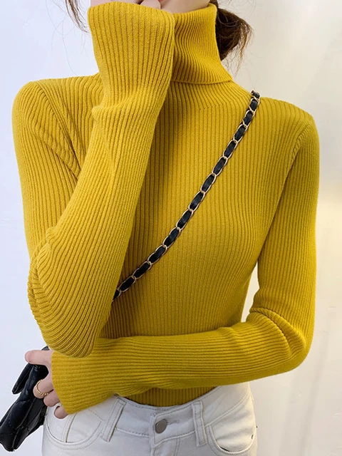 ZOKI New 2022 Women Pullover Turtleneck Sweater Autumn Long Sleeve Slim Elastic Korean Simple Basic Cheap Jumper Solid Color Top 3