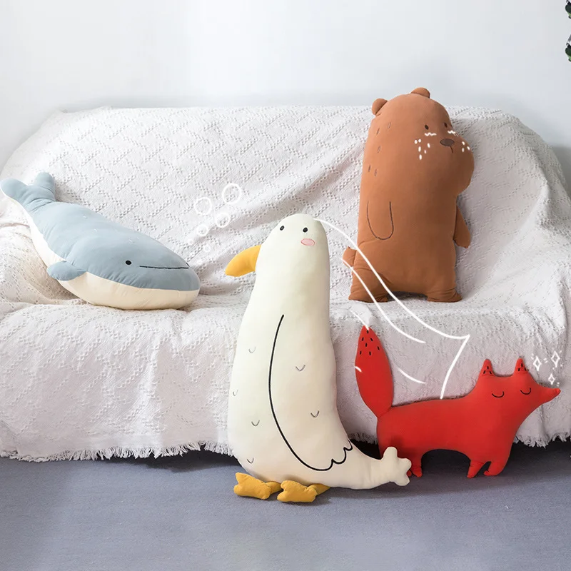 50/80cm Cartoon Stuffed Animals Plush Throw Pillow Toy Cute Bear Whale Seagull Series Plushies Cushion Anime Soft Toys HomeDecor