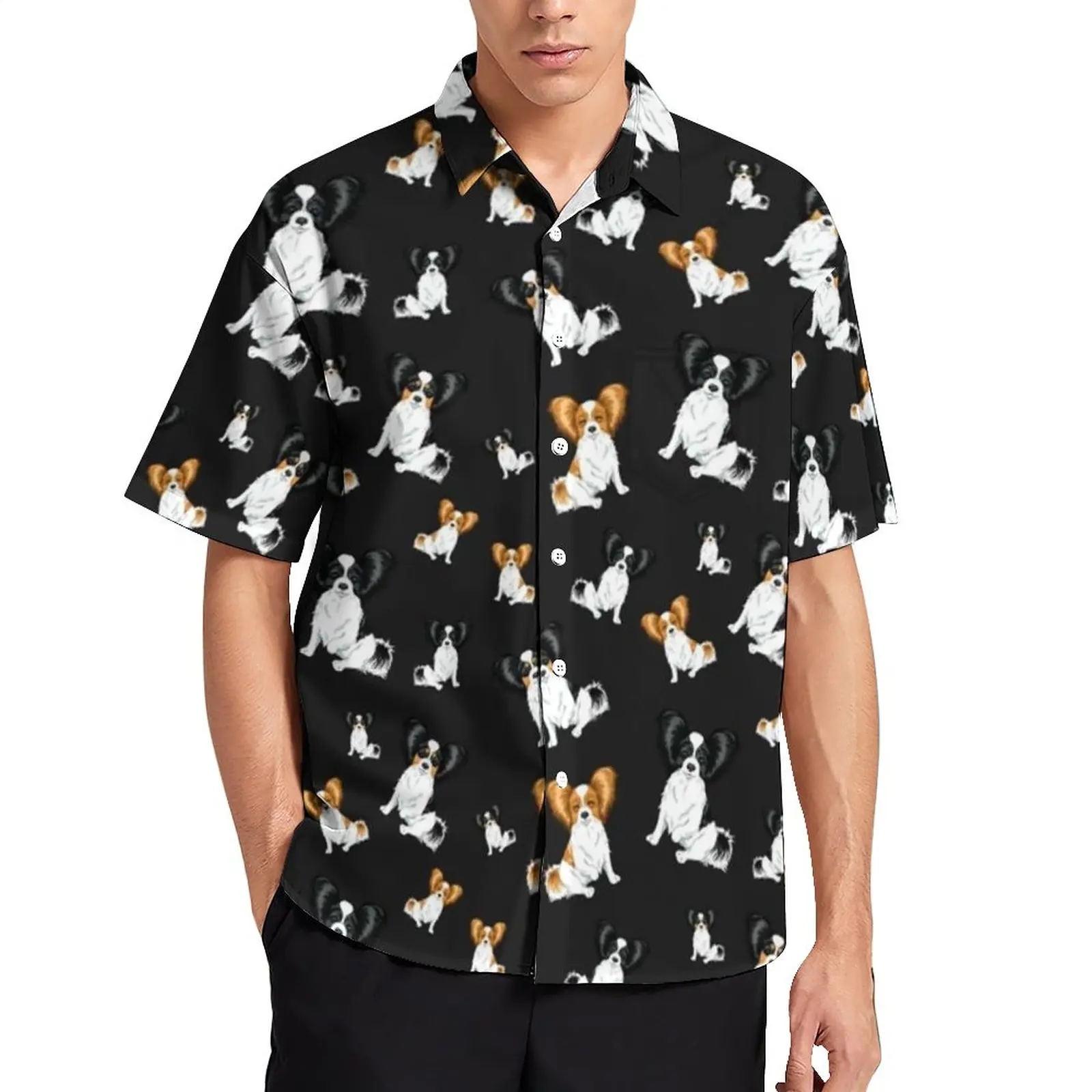 

Papillon Dog Casual Shirts Pet Lover Beach Shirt Hawaiian Street Style Blouses Men Print Big Size 3XL 4XL