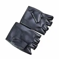 Unisex Synthetic Leather Polyurethane Black Fingerless Gloves Solid Woman Half Finger Driving Women Men Fashion Transport Gloves 2