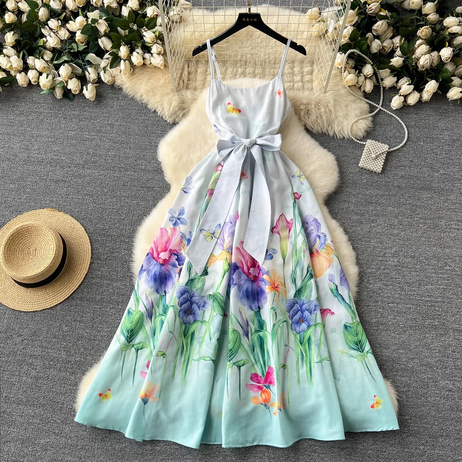 Vintage Strapless Satin Print Floral A Line Women Dress Holiday Dress main image 0
