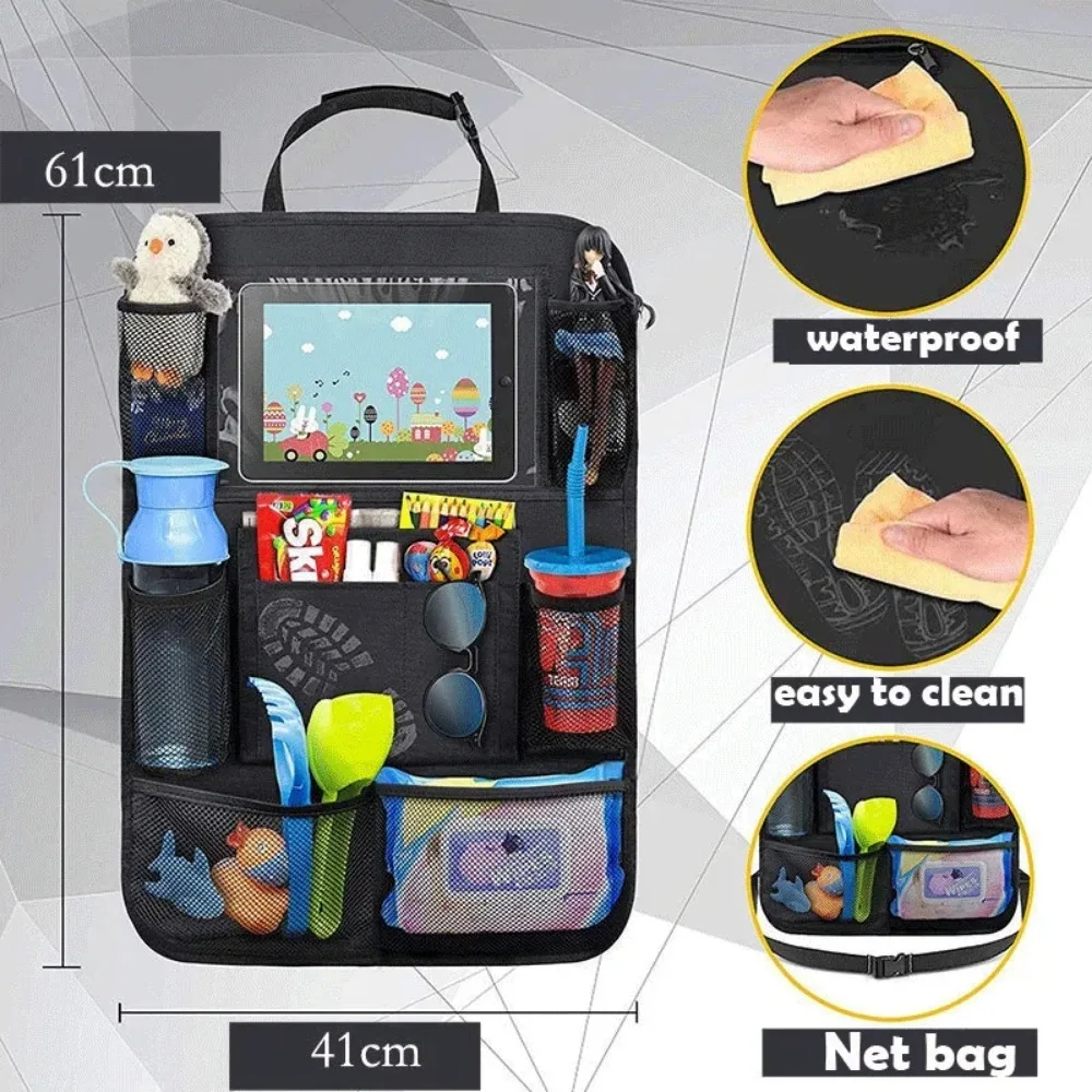 Car Seat Back Organizer 9 Storage Pockets Touch Screen Tablet Holder Protector Kids Children Car Accessories