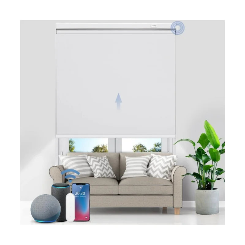 ม่านม้วนอัตโนมัติไร้สาย Zigbee Alexa ควบคุมด้วยรีโมท สำหรับบ้านอัจฉริยะ ป้องกันแสง สำหรับหน้าต่าง ไม่ต้องเจาะ 1