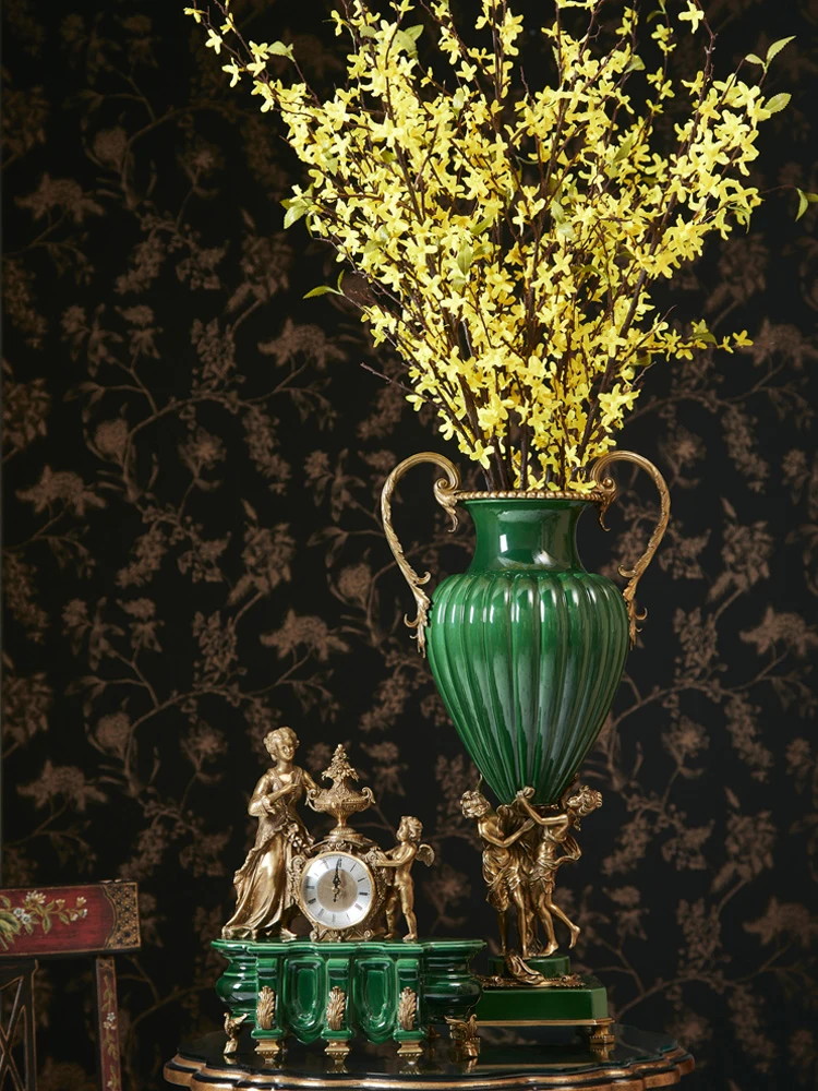 

Vase CeramicTissue Box Fruit Pot Table Lamp Clock Suitable for Villa Living Room Coffee Emerald Art Luxury High-End French Style