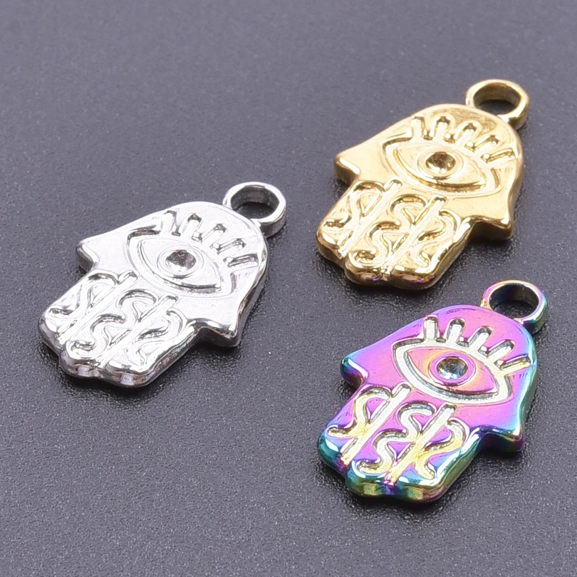 

1Pcs Personality Fatima's Hand Turkish Eyes Evil Pendant Rainbow Golden Color Charms For Jewelry Women DIY Fabrication Bijoux