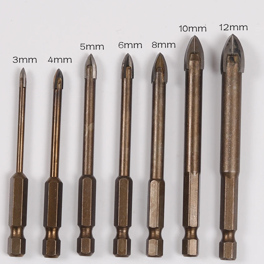 7Pcs Cross Hex Tile Drill Bits for Glass Stone Ceramic Concrete Carbide Hole Opener Brick Hard Alloy Cement Triangle Bit Tool 8 pcs cross hex tile drill bits hard alloy triangle porcelain stone drill bit hole opener for glass ceramic concrete hole opener