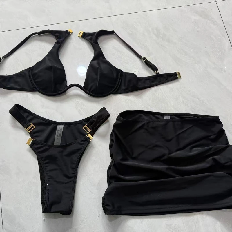 Female Bikini Set 3 Pieces Bikini Sets Sexy Women Swimsuit Swimwear Push Up Beachwear Bathing Suit Skirt wimming Suit Cover Ups