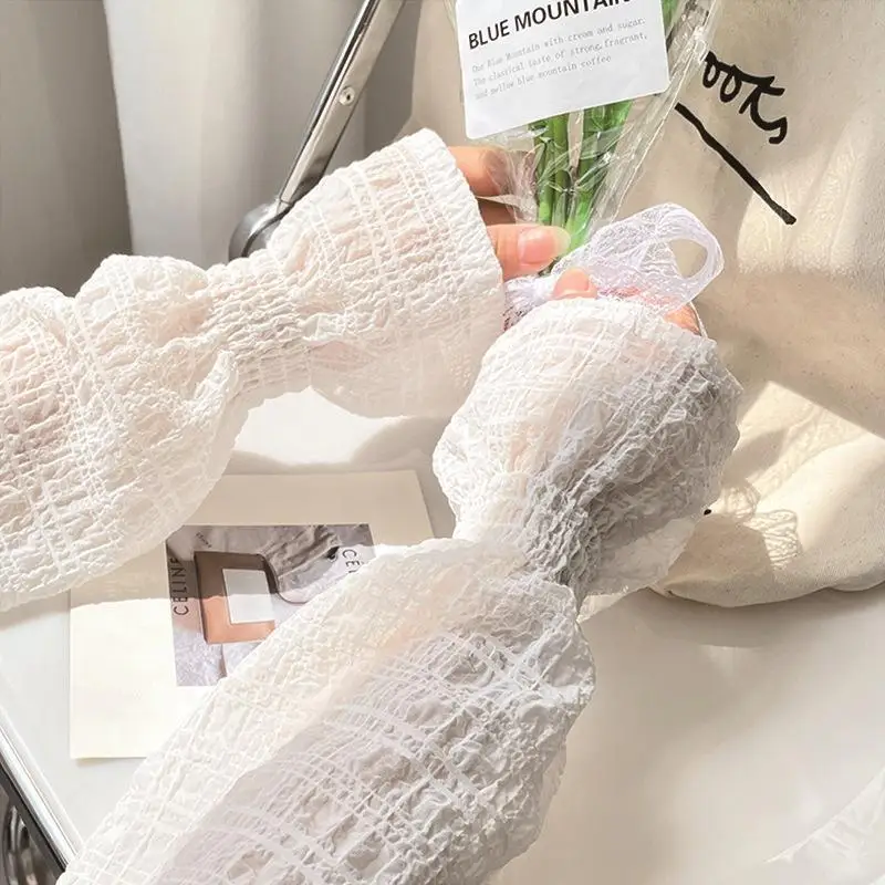 

Перчатки женские длинные без пальцев, кружевные дышащие митенки с сетчатым рукавом, защита от солнца, защита от ультрафиолета, для вождения, летние