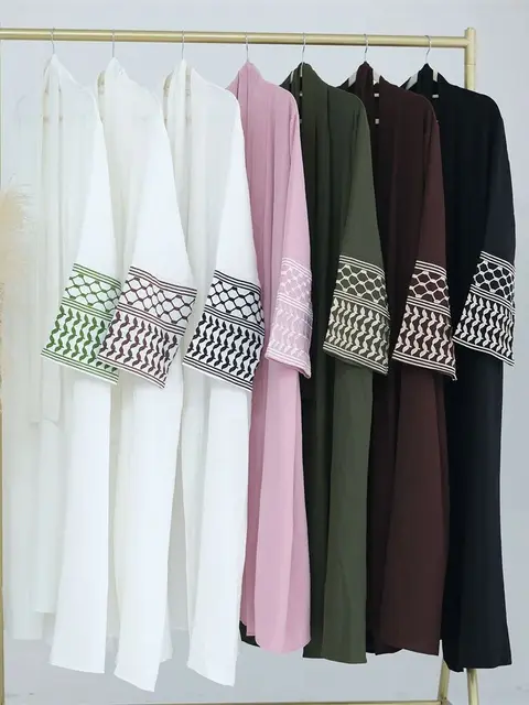 Abaya en lin avec broderie papillon pour femmes, caftan musulman modeste, kimono ouvert, manteau de luxe, vêtements islamiques, Dubaï, 2024 1