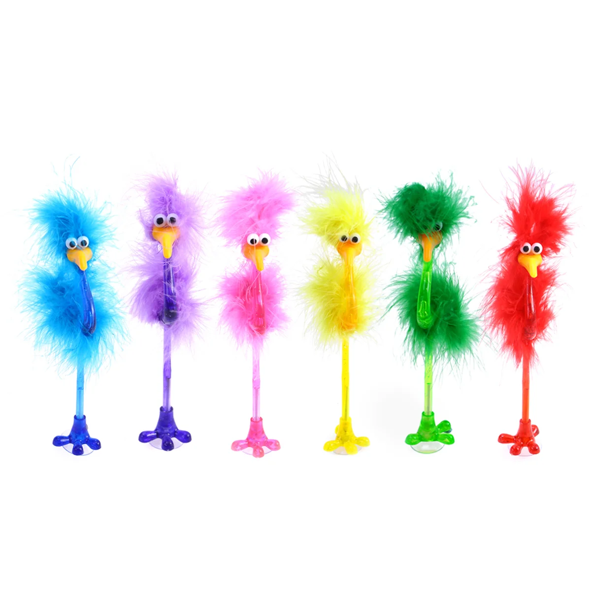 

6pcs Ostrich Shape Ball-point Pen Cartoon Ballpoint Pens Stationery for Home School Office Random Color