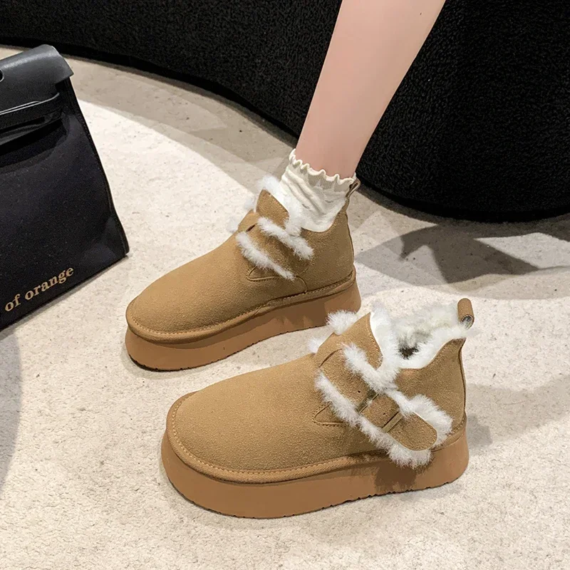 

Зимние ботинки, обувь на толстой подошве, Теплые ботильоны, новинка 2023, однотонные зимние замшевые короткие плюшевые ботинки, повседневные дизайнерские зимние ботинки
